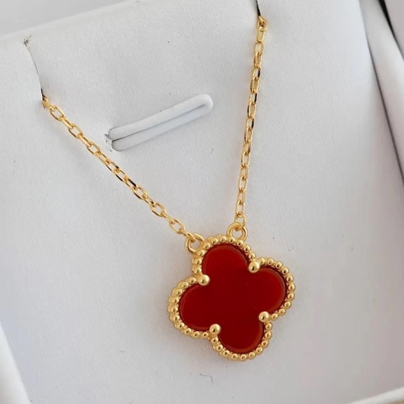 None Jewelry - Red Clover Pendant Necklace